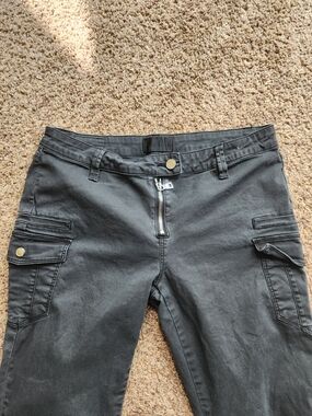 Black Cargo Zip-Front Pants